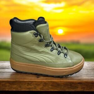 Puma Ren Lace Up Casual Boots Olive Green Leather Waterproof Mens US 7 Women’s 9